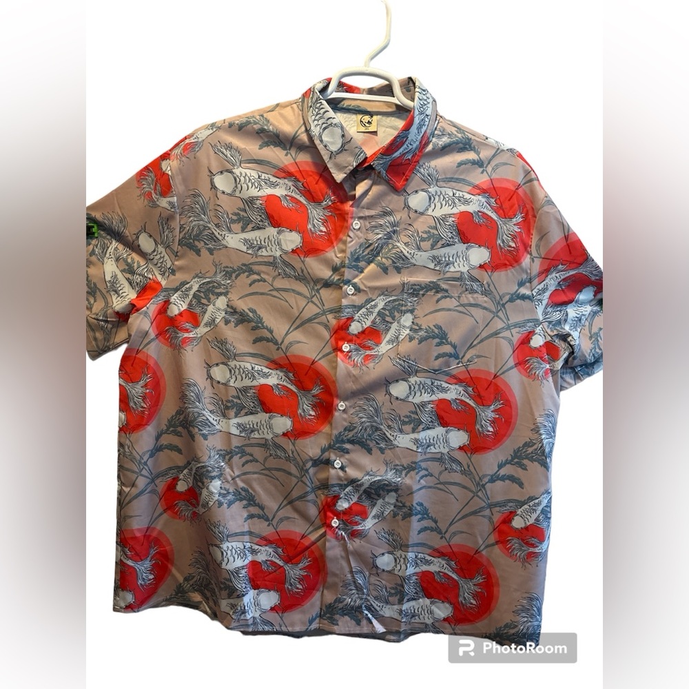 Koi fish design 3XL button down casual shirt!